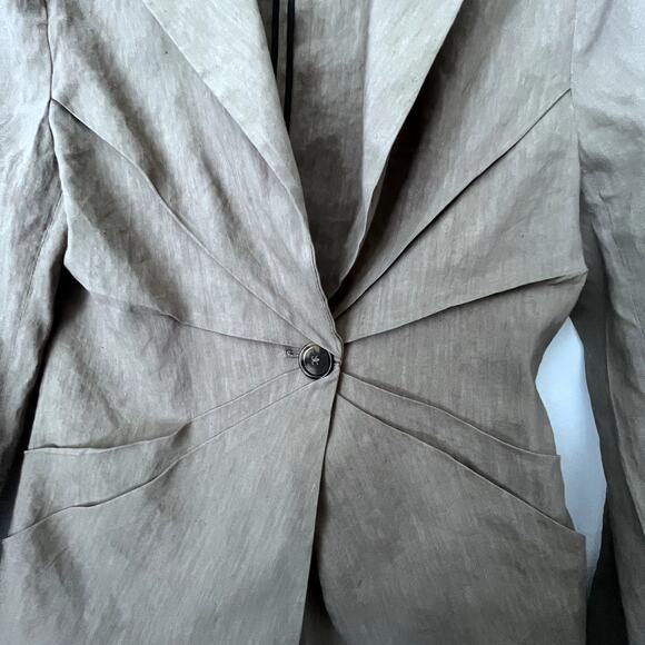 Zara Brown Tailored Blazer Suit Jacket Pleats Linen Blend size Medium - Picture 5 of 11